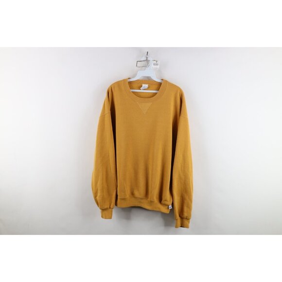 Vtg 90s Y2K Russell Athletic Mens Large Faded Blank Crewneck Sweatshirt Yellow - Picture 1 of 13